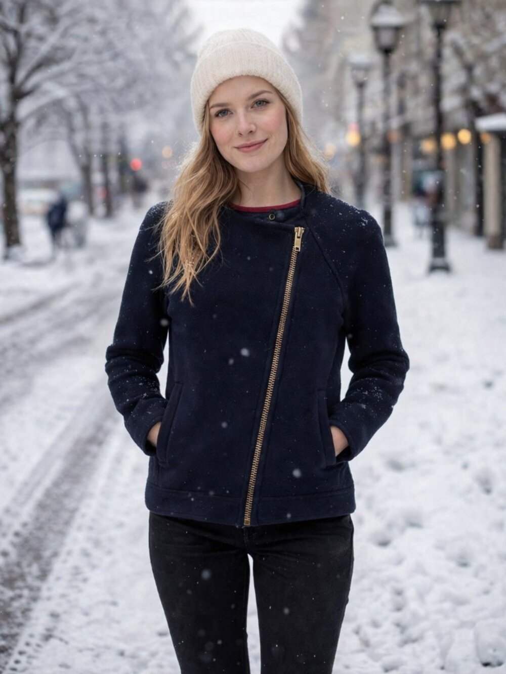 J Crew Women's Navy Italian Wool Blend Double Cloth Full Zip Moto Jacket Sz 4